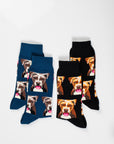 Dog pattern socks pack of 4, black and navy blue, premium cotton blend, stylish dog lover gift, best-selling cozy socks for men by Body and I at brixbailey.com