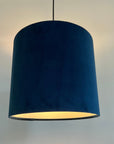 Navy velvet drum lampshade/ ceiling shade with a white lining