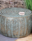 Jodai drum side table set, luxury antiqued gold metal side tables, stylish decorative home accent, best-selling elegant living room decor by Maravi at brixbailey.com