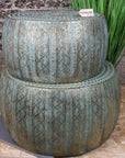 Luxury Jodai Drum Side Table Set, Antiqued Gold Verdigris Finish, Handcrafted Metal Side Tables, Stylish Home Decor by Maravi at brixbailey.com