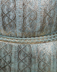 Luxury Jodai Drum Side Table Set, antiqued gold verdigris finish, stylish metal drum table for living room decor by Maravi at brixbailey.com
