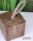 Rustic charm Mori wooden door stop, premium solid mango wood with rope handle, stylish minimalist home decor by Maravi at brixbailey.com