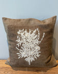 Luxury Ila cushion in olive brown cotton with hand-embroidered floral design, warm and inviting home decor accent by Ella James at brixbailey.com