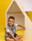 MeowBaby® White Wooden House for Kids - Blue Roof