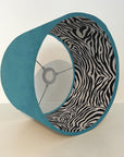 Teal Velvet & Zebra Cotton Double Sided Drum Lampshade | Handmade Ceiling Light Shade | Bespoke UK