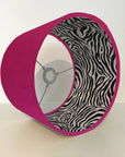 Hot Pink Velvet & Zebra Cotton Double Sided Drum Lampshade | Handmade Ceiling Light Shade | Bespoke UK