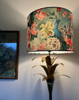 Peacock floral velvet in duck-egg, drum lampshade / ceiling shade, with a white lining
