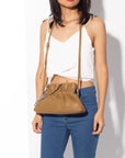 Luxury Mila Bag in smooth mustard green leather, elegant silver hardware, stylish cloud-like shape, premium handcrafted accessory by Bob Oré at brixbailey.com