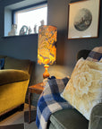 Floral midnight Velvet cylinder lampshade, extra tall lampshade