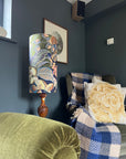 Floral midnight Velvet cylinder lampshade, extra tall lampshade
