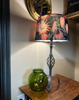 Black & Pink Botanical Velvet Lampshade | French Drum Ceiling Light Shade | Bespoke Handmade Empire Lampshade