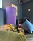 Purple velvet cylinder lampshade, extra tall lampshade