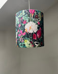 Botanical geometric black velvet lampshade / ceiling shade, with a white lining