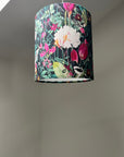 Botanical geometric black velvet lampshade / ceiling shade, with a white lining