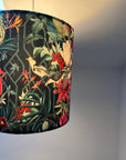Botanical geometric black velvet lampshade / ceiling shade, with a white lining
