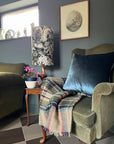 Peacock, butterfly Velvet cylinder lampshade, in black, extra tall lampshade