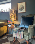 Peacock, butterfly Velvet cylinder lampshade, in black, extra tall lampshade