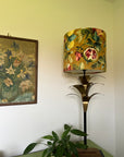 Fruit garden velvet in mustard, drum lampshade /ceiling shade with a white lining