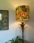 Fruit garden velvet in mustard, drum lampshade /ceiling shade with a white lining