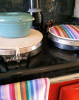Rainbow Chef pad for Aga range cooker, premium handmade hob cover, energy-saving heat retention, UK recycled cotton, Italian toweling by Maison Elhoria at brixbailey.com