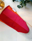 Premium long oven glove in red orange pink, stylish gauntlet design with reliable heat protection, handcrafted in UK by Maison Elhoria at brixbailey.com