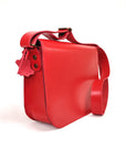 Large Natural Leather Saddle Bag in Red