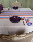 Premium rainbow table runner, 100% cotton recycled organic yarn, handcrafted in England, stylish 2.5m long party decor by Maison Elhoria at brixbailey.com