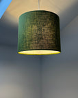 Olive linen drum lampshade/ ceiling shade with a white lining