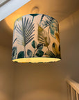 Rainforest velvet in green and blue, drum lampshade /ceiling shade with a white lining
