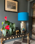 Teal cotton drum lampshade/ ceiling shade with a white lining