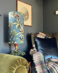 Jungle Monkey Teal Cotton Lampshade | Extra Tall Cylinder Ceiling Light Shade | Bespoke Handmade UK
