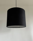 Black velvet drum lampshade/ ceiling shade with a white lining