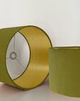 Olive green velvet drum lampshade/ ceiling shade with a metallic brushed gold lining