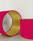Cerise pink velvet drum lampshade/ ceiling shade with a metallic brushed gold lining