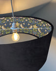Black Velvet & Navy Strawberry Thief Double Sided Drum Lampshade | Handmade Ceiling Light Shade | Bespoke UK