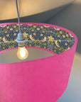 Hot Pink Velvet & Navy Strawberry Thief Double Sided Drum Lampshade | Handmade Ceiling Light Shade | Bespoke UK