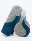 Felted Wool Earmuffs in Light Grey and Aquamarine