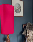 Cerise Pink Cotton Lampshade | Extra Tall Cylinder Ceiling Light Shade | Bespoke Handmade UK