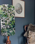 White flowers velvet cylinder lampshade, extra tall lampshade