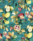 Fruit garden Velvet cylinder lampshade, in teal, extra tall lampshade