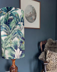 Tropical palm trees Velvet cylinder lampshade, extra tall lampshade