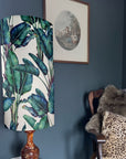 Leaves Velvet cylinder lampshade, in white, extra tall lampshade