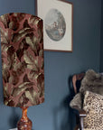 Pink Leaves Velvet cylinder lampshade, extra tall lampshade