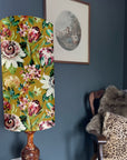 Summer garden Velvet cylinder lampshade, in mustard, extra tall lampshade