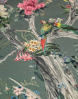 Birds velvet cylinder lampshade, in grey, extra tall lampshade