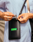 Eco-Friendly Leather Phone Bag with Strap & Closure