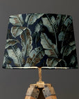 Navy Leaves Velvet Lampshade | French Drum Ceiling Light Shade | Bespoke Handmade Empire Lampshade