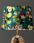 Teal Fruit Garden Velvet French Drum Lampshade | Handmade Ceiling Light Shade | UK