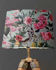 Light Blue Butterfly Floral Velvet Lampshade | French Drum Ceiling Light Shade | Bespoke Handmade Empire Lampshade
