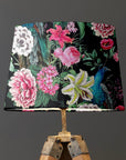 Black Peacock Floral Velvet Lampshade | French Drum Ceiling Light Shade | Bespoke Handmade Empire Lampshade